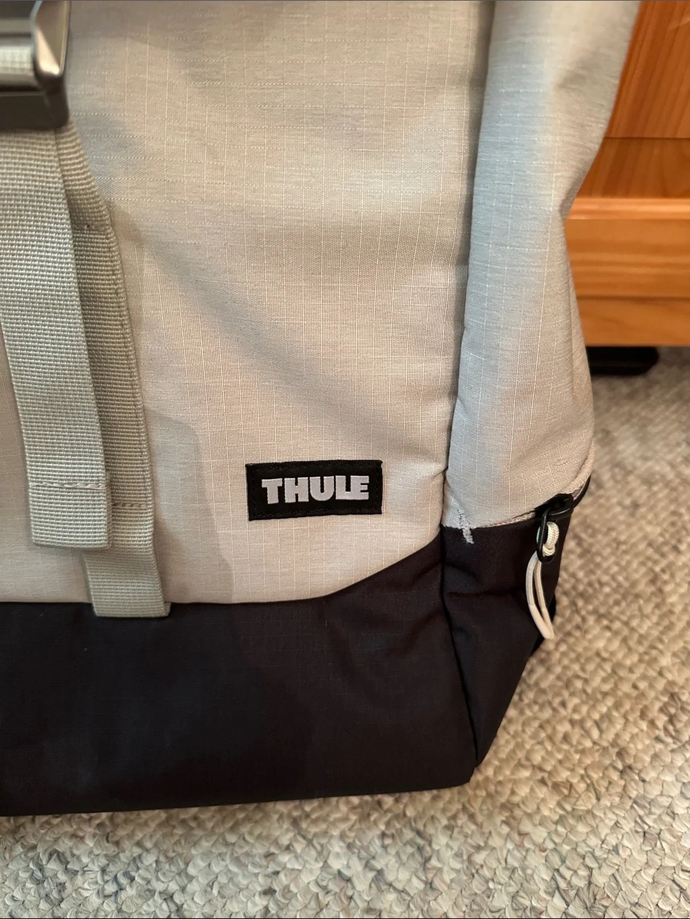 Thule Two-Tone Light Gray and Black Roll-Top Backpack new with tag